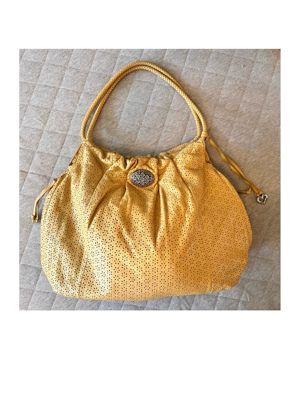 BRIGHTON Large Butter Yellow Leather Francie Daisy Cutout Hobo Boho Bag